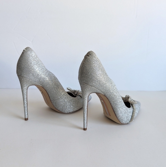 Sam Edelman Deela Pointed Toe Mesh Bow Stiletto Heel Scallop Upper Glitter sz 10 - Picture 4 of 13